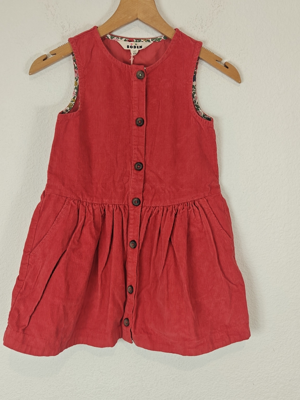 Mini Boden Scarlett Red Corduroy Pinafore Dress Sz 6–7Y NWT Cottagecore Classic